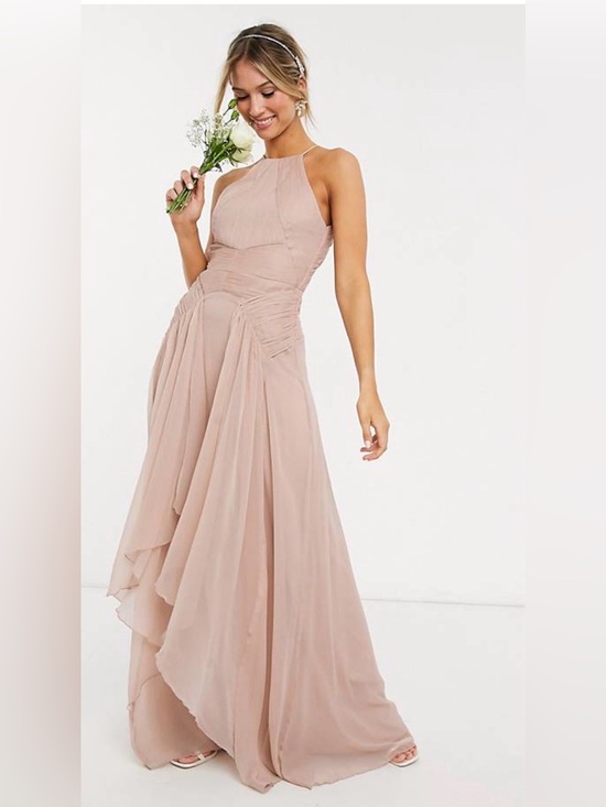 ASOS Dresses & Skirts - ASOS DESIGN Pink Blush Pinny Formal Chiffon Maxi Dress Gown Size 4
